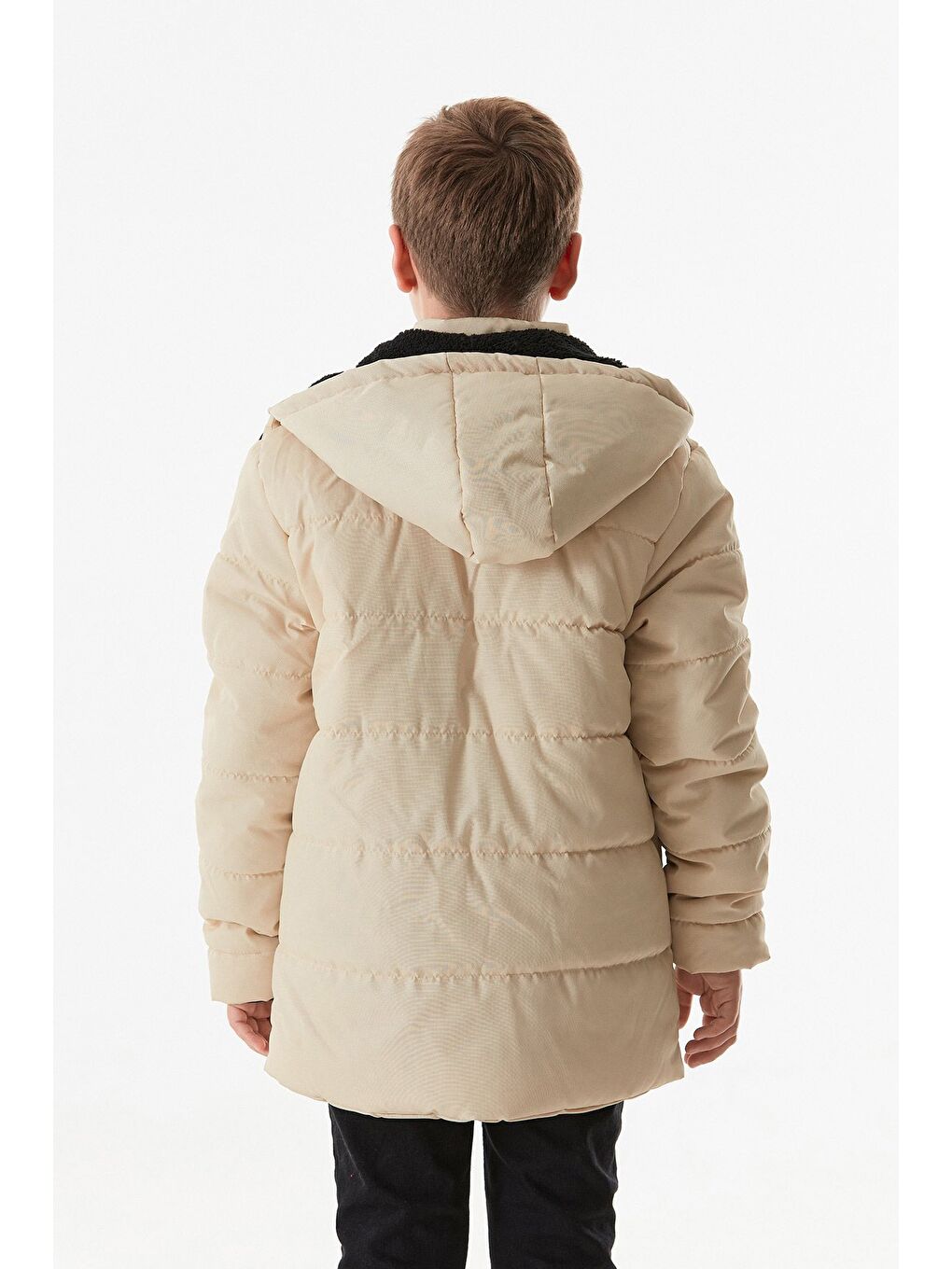 Bej Armalı Çift Cepli Kapüşonlu Erkek Çocuk Mont-3