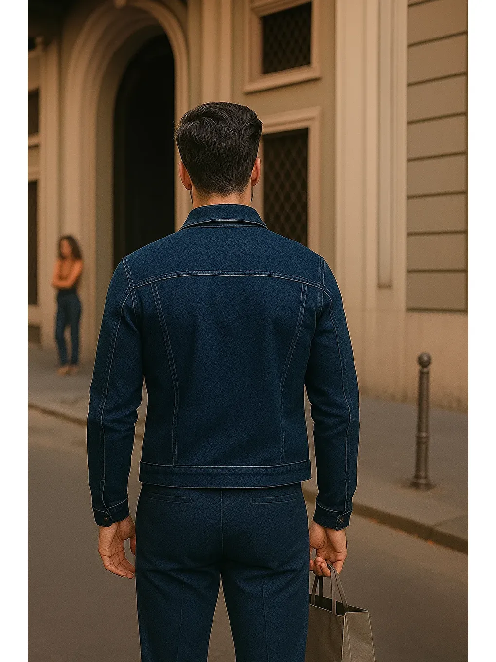 Erkek Günlük Mevsimlik Slim Fit Trend Lacivert Jean Ceket-5