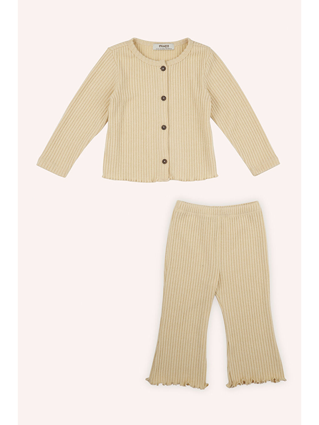 Bej Kız Çocuk Yumuşak Dokulu Örme Triko Takım