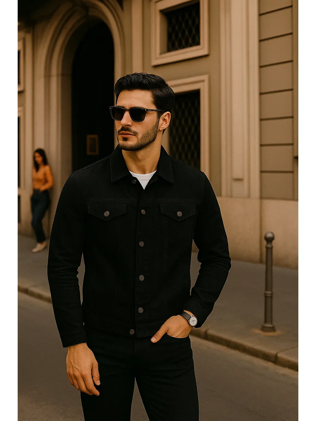 Erkek Günlük Mevsimlik Slim Fit Trend Siyah Jean Ceket-2