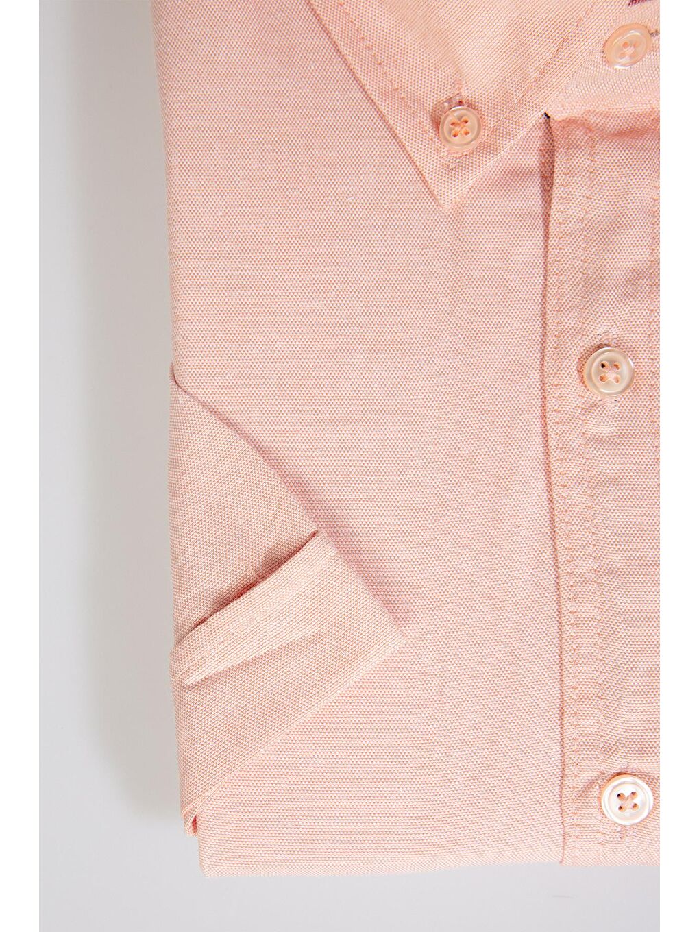 Pembe Erkek Big Size Büyük Beden Kısa Kollu Pamuklu Oxford Doku Tek Cepli Somon Renk Düğmeli Yaka Gömlek-1