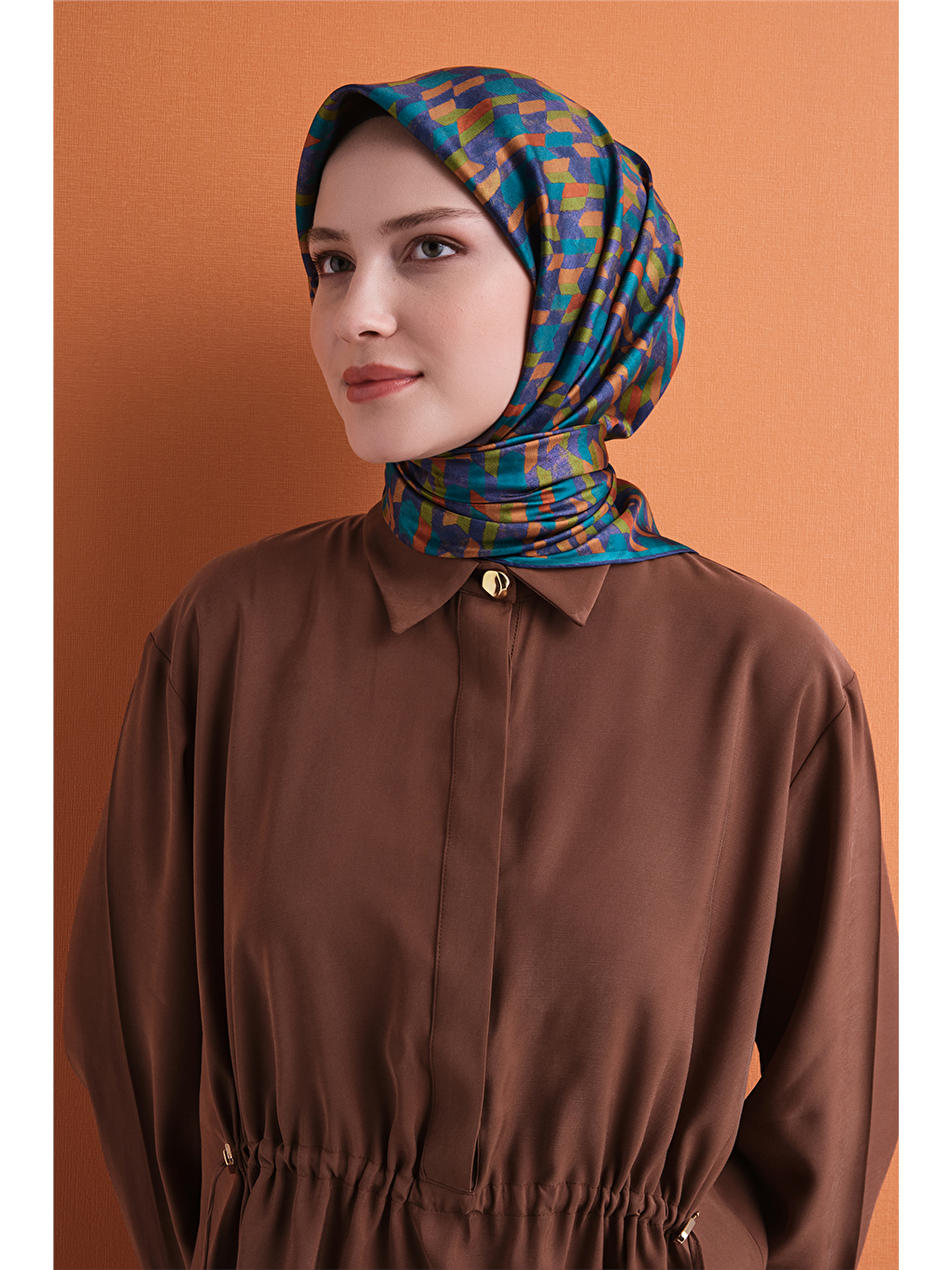 Petrol Saf İpek Twill Eşarp 9623d 57-1