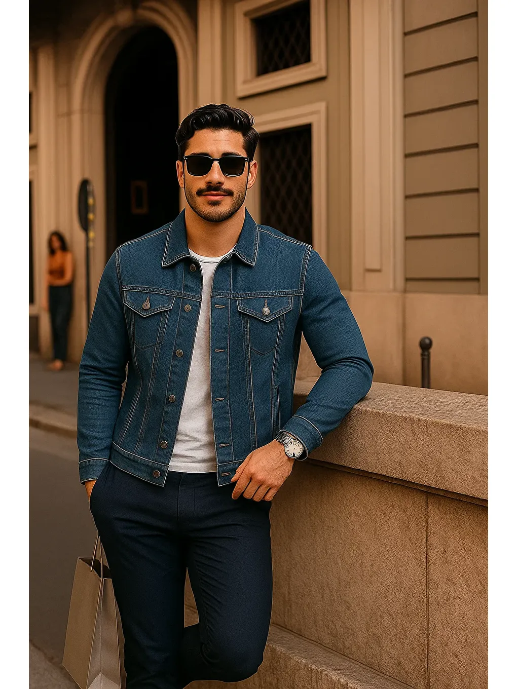 Erkek Günlük Mevsimlik Slim Fit Trend K.Mavi Jean Ceket-2