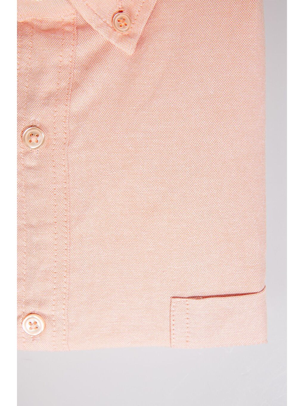 Pembe Erkek Big Size Büyük Beden Kısa Kollu Pamuklu Oxford Doku Tek Cepli Somon Renk Düğmeli Yaka Gömlek-2