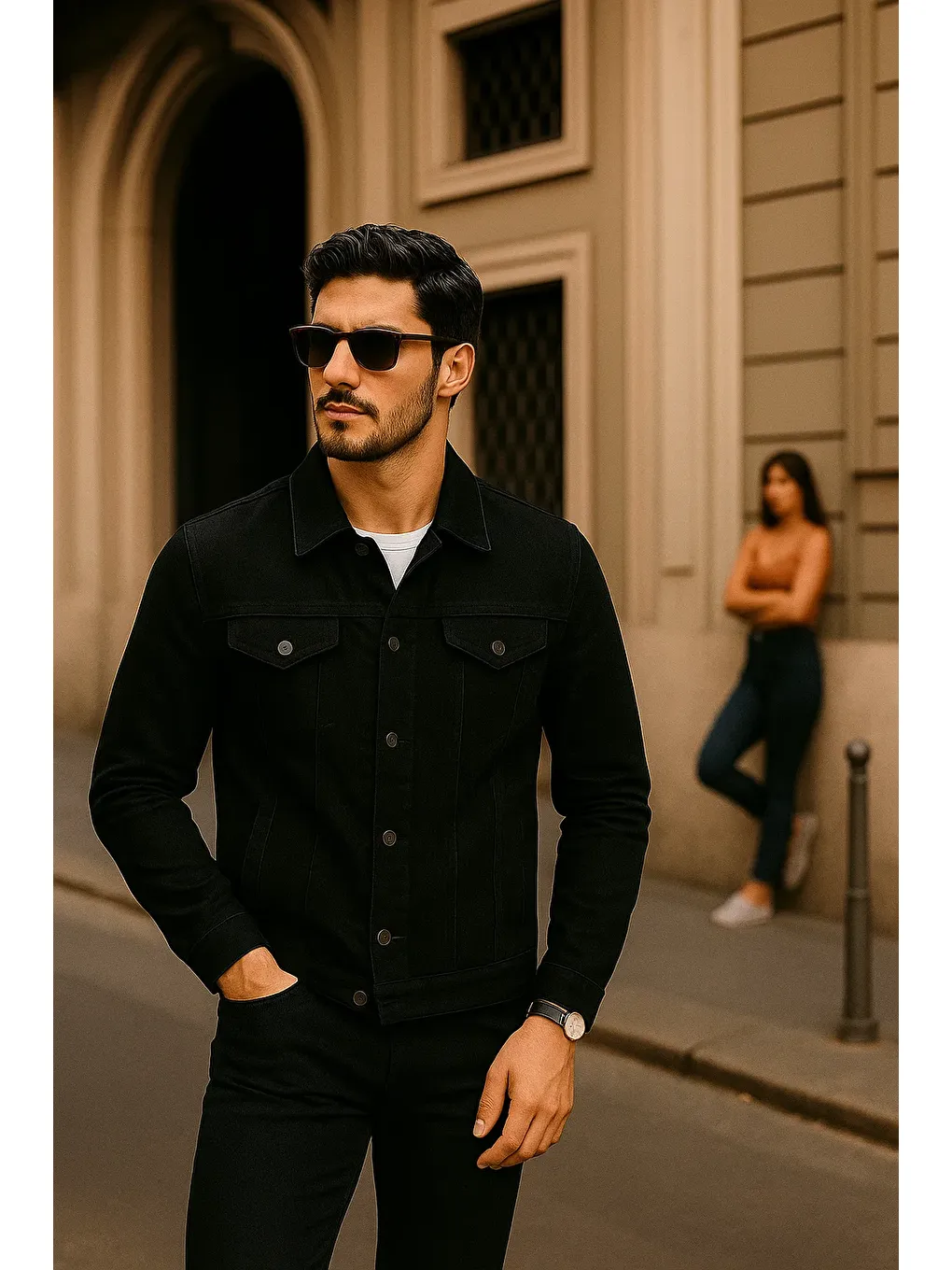 Erkek Günlük Mevsimlik Slim Fit Trend Siyah Jean Ceket-3