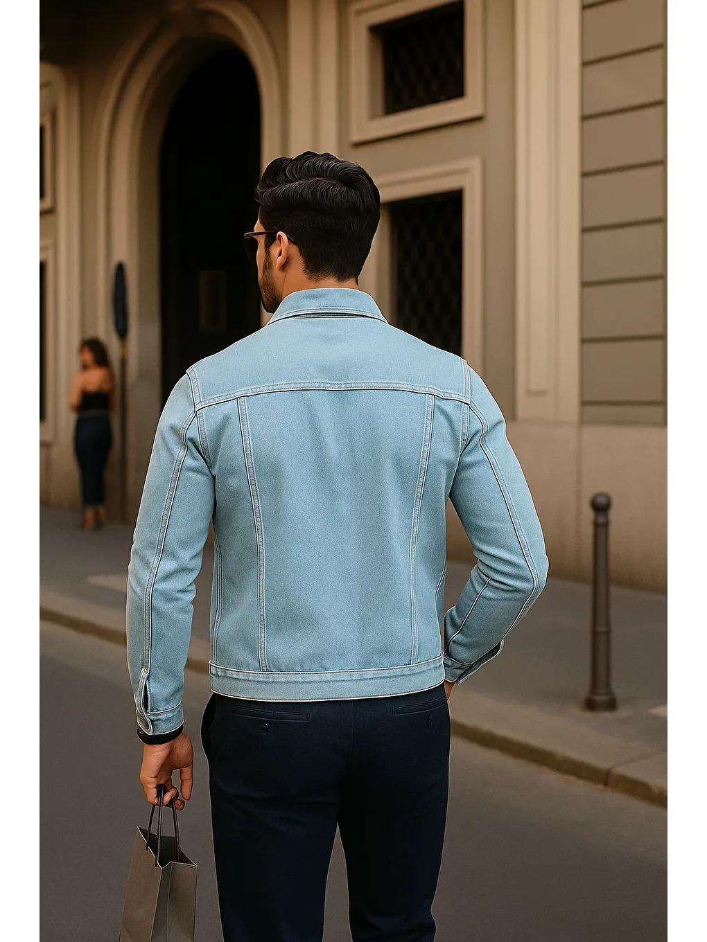 Erkek Günlük Mevsimlik Slim Fit Trend B.Mavi Jean Ceket-4