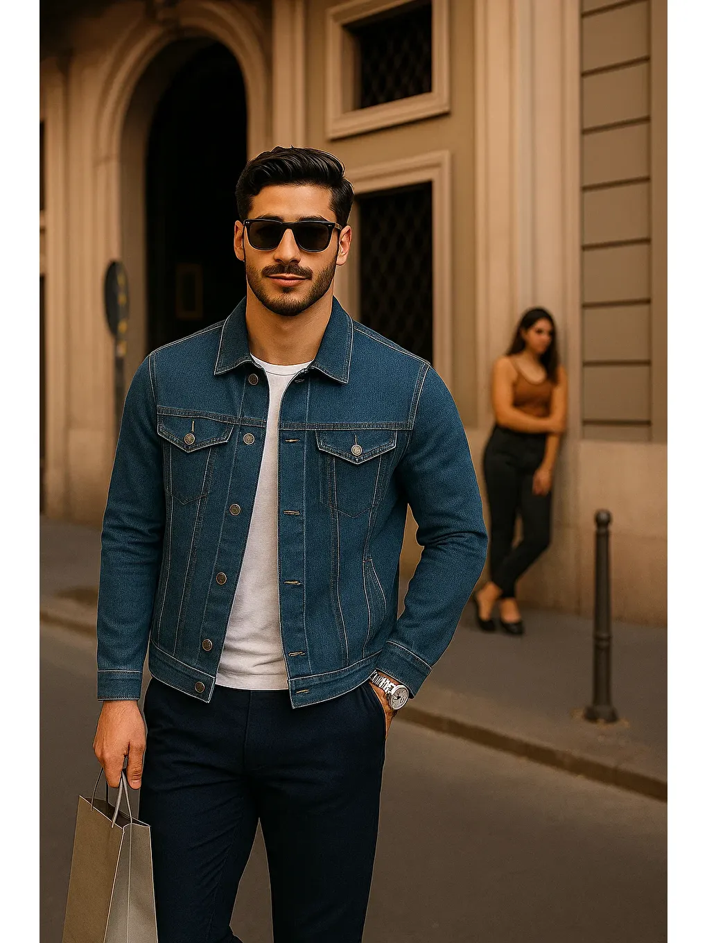 Erkek Günlük Mevsimlik Slim Fit Trend K.Mavi Jean Ceket-3