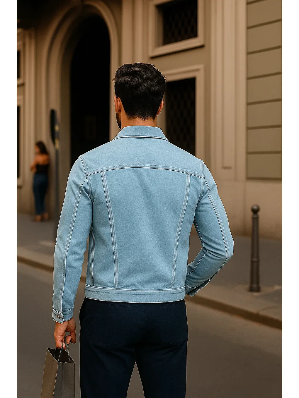 Erkek Günlük Mevsimlik Slim Fit Trend B.Mavi Jean Ceket-5