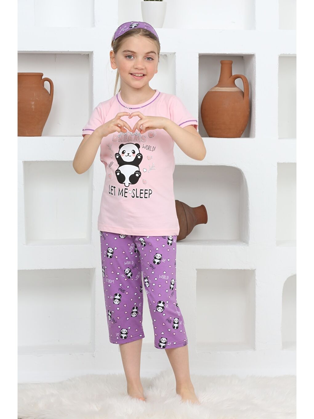 Kapi Kids Pembe Kız Çocuk Uyku Bantlı-Kaprili-Pijama Takımı Mnx6112-14 - 1