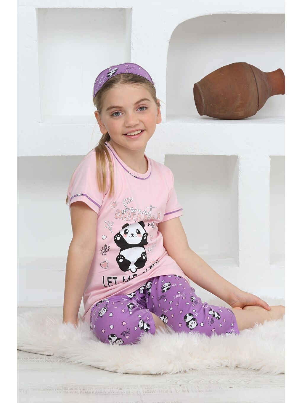 Kapi Kids Pembe Kız Çocuk Uyku Bantlı-Kaprili-Pijama Takımı Mnx6112-14 - 2