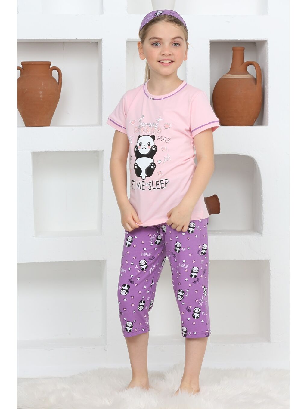 Kapi Kids Pembe Kız Çocuk Uyku Bantlı-Kaprili-Pijama Takımı Mnx6112-14 - 3