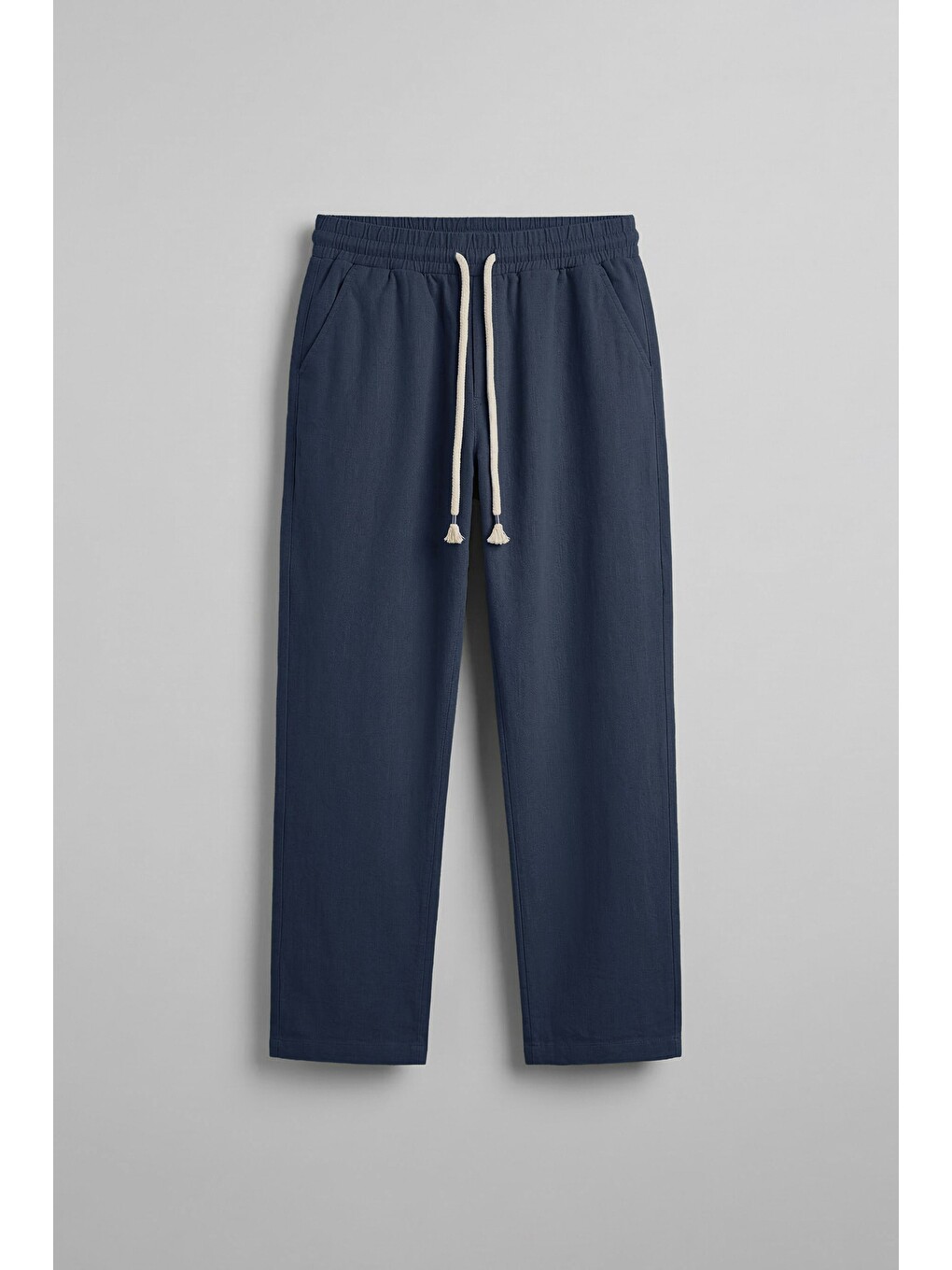 Erkek Baggy Fit Halat Kordonlu Keten Görünümlü Pantolon Lacivert
