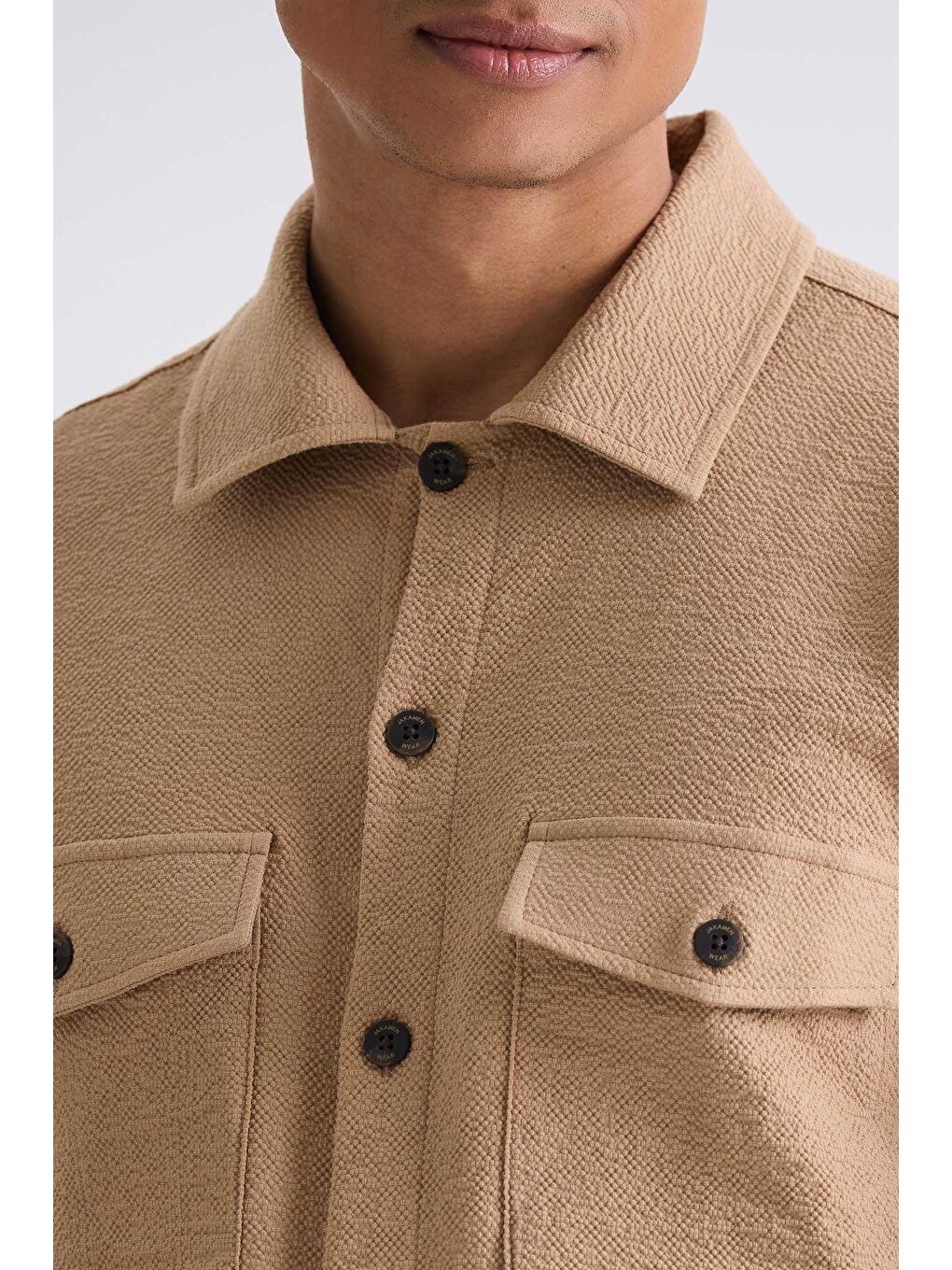 Kahverengi Taba Slim Fit Düğmeli Yaka Cepli Spor Gömlek-2