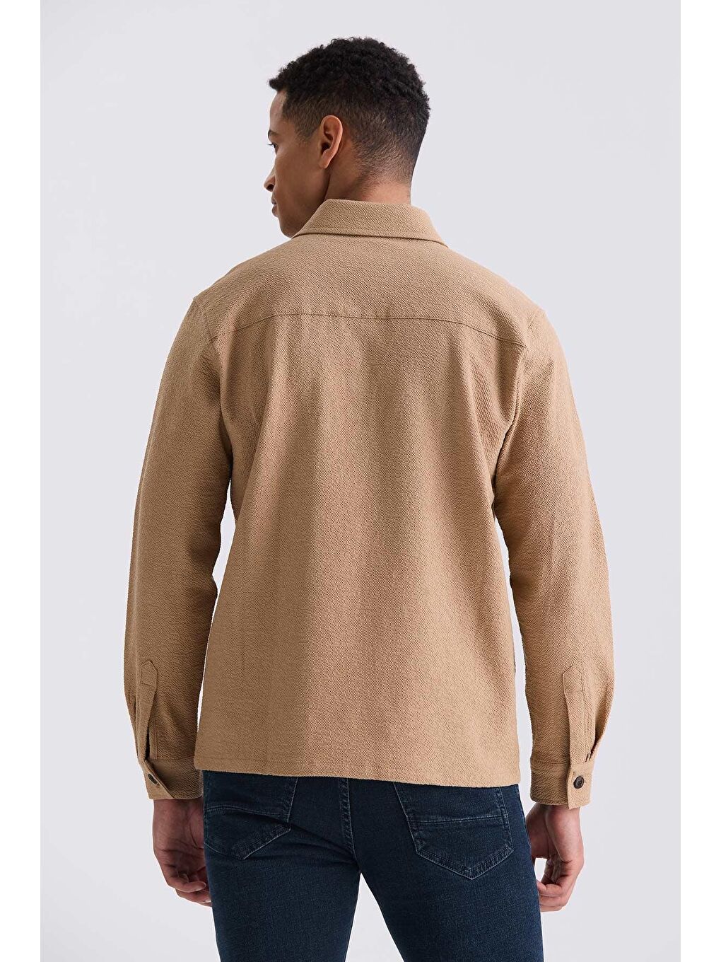 Kahverengi Taba Slim Fit Düğmeli Yaka Cepli Spor Gömlek-3