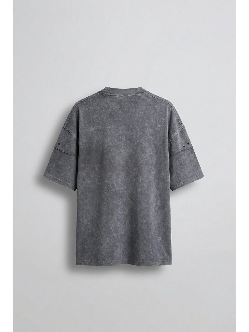 Gri Erkek Yıkamalı Nakışlı Oversize T-Shirt Füme-1