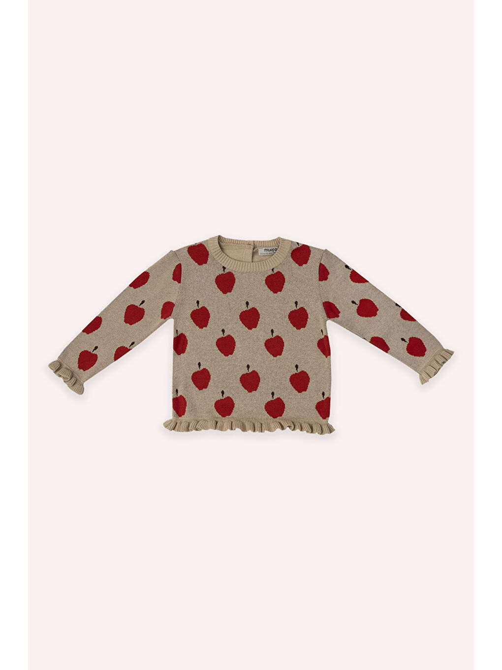 Bej Kız Çocuk Elma Desenli 2'li Triko Takım-1