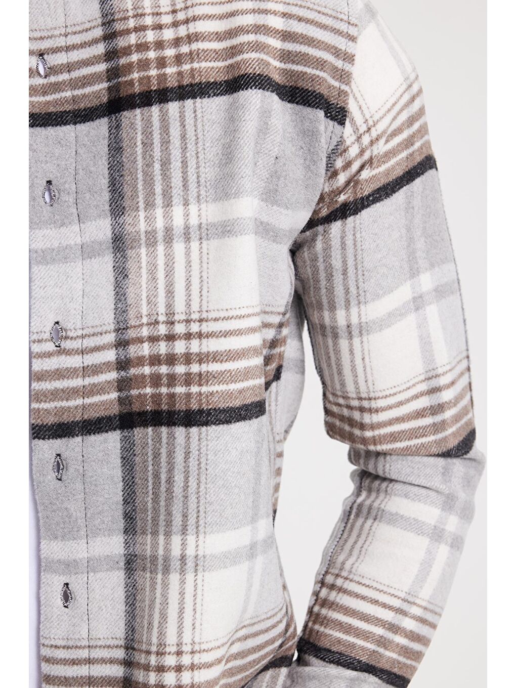 Gri Erkek Slim Fit Dar Kesim Kareli Kışlık Oduncu Gömlek-4