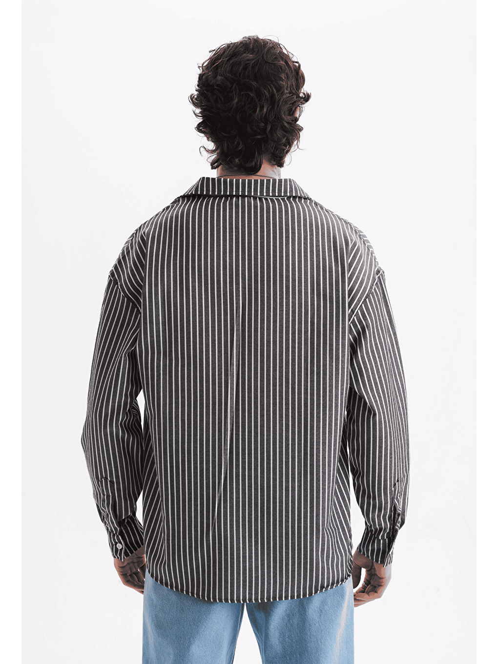 Erkek %100 Pamuklu Çizgili Gömlek Siyah-3