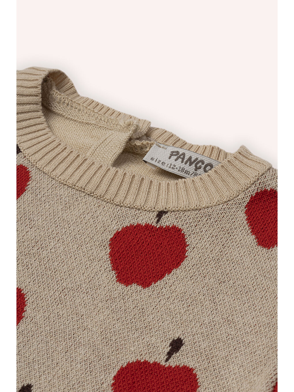 Bej Kız Çocuk Elma Desenli 2'li Triko Takım-4