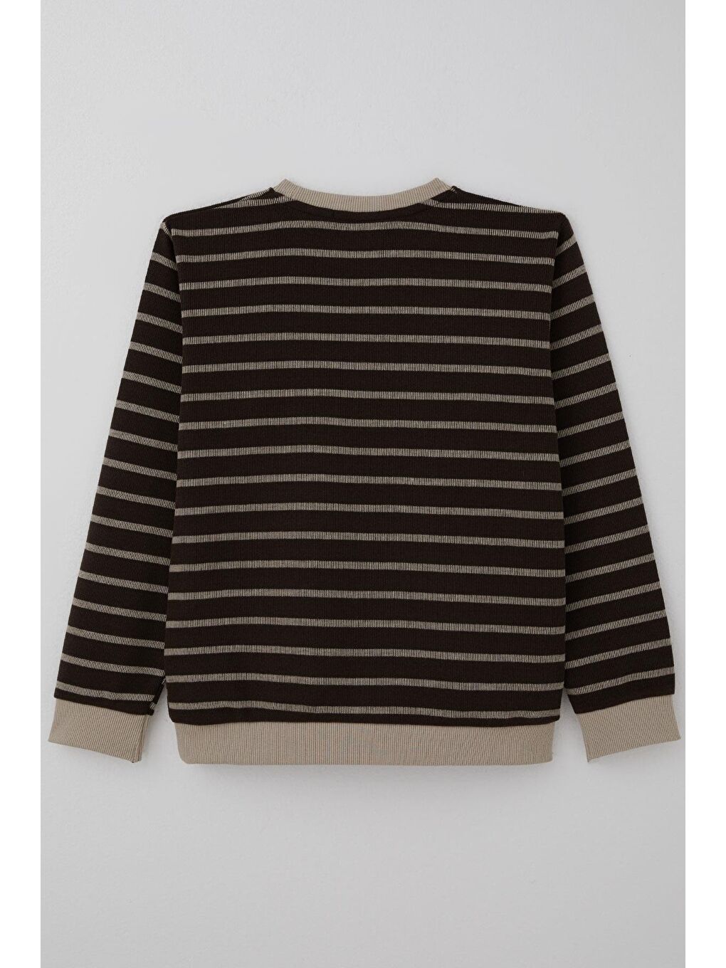 Kahverengi Erkek Çocuk Sweatshirt Arma Detaylı Çzgili Koyu Kahve (4-8 Yaş)-1