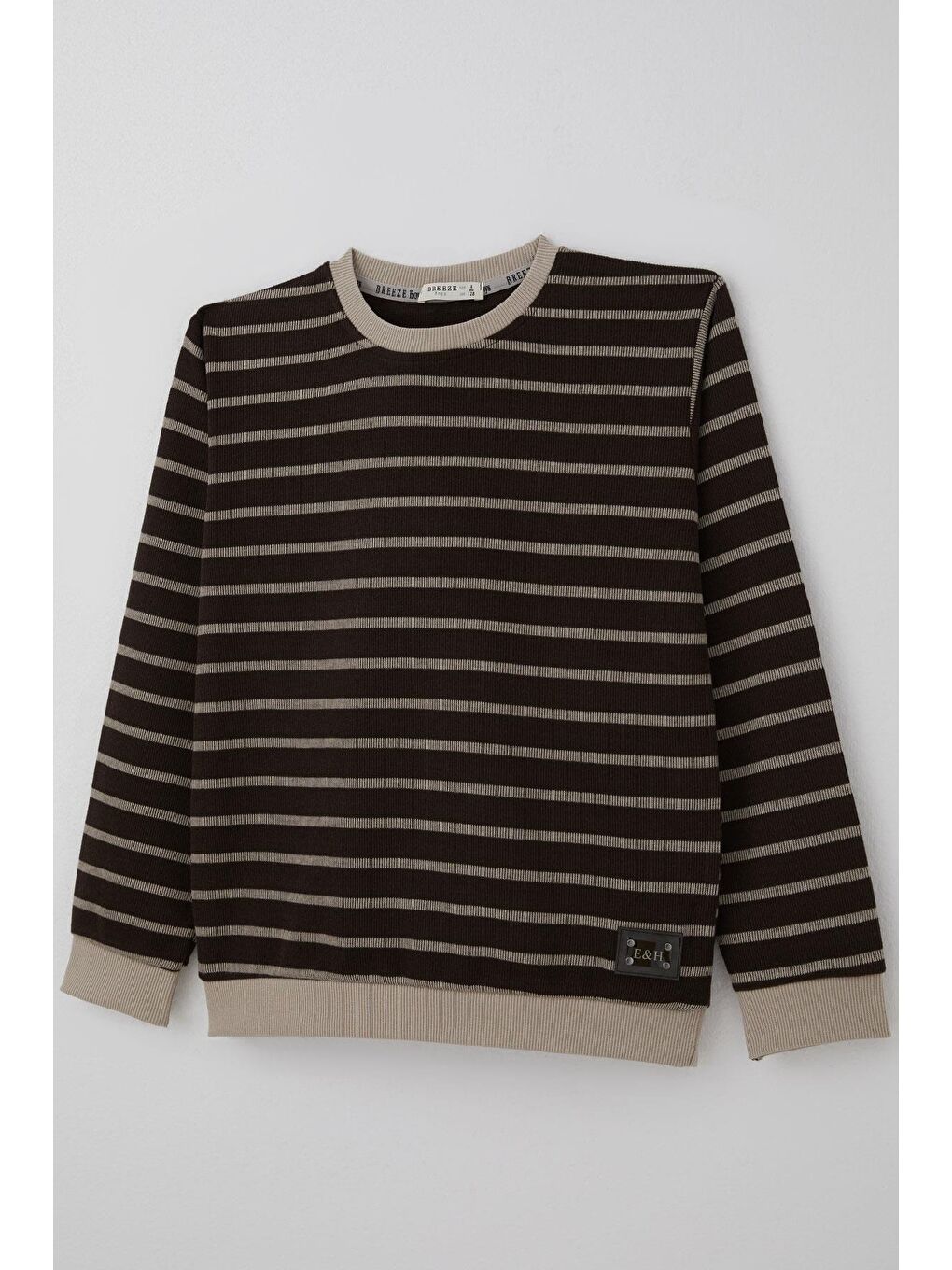 Kahverengi Erkek Çocuk Sweatshirt Arma Detaylı Çzgili Koyu Kahve (4-8 Yaş)-2