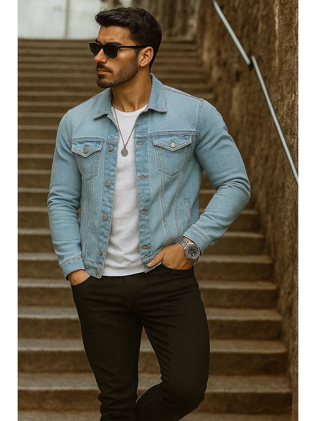 Erkek Mevsimlik Basic Günlük Trend B.Mavi Jean Ceket-2