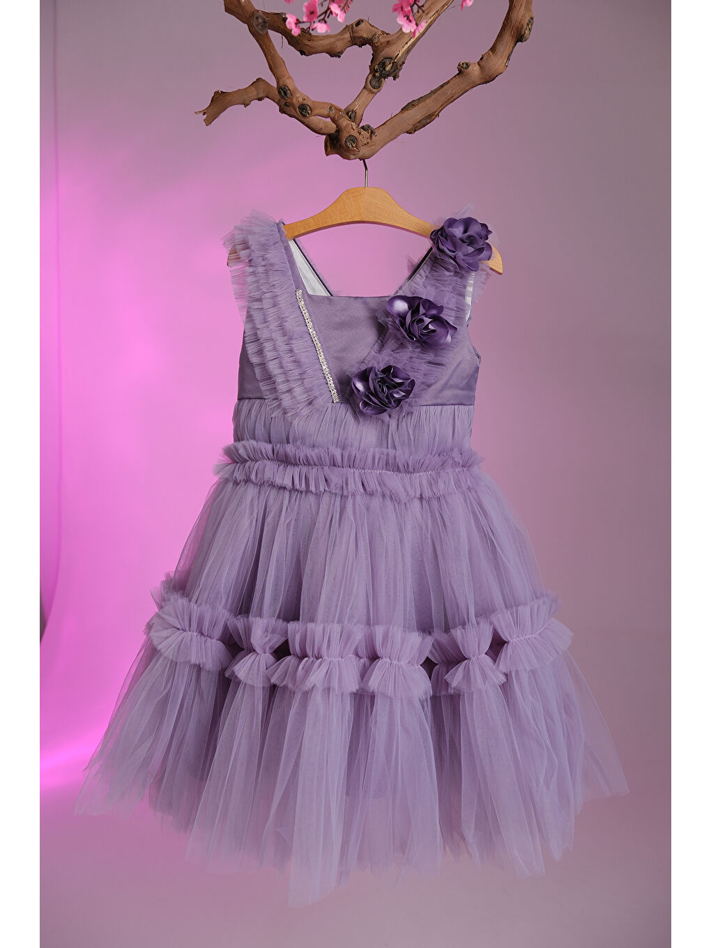 Mor Gül Detaylı Kız Çocuk Abiye ABY.30003