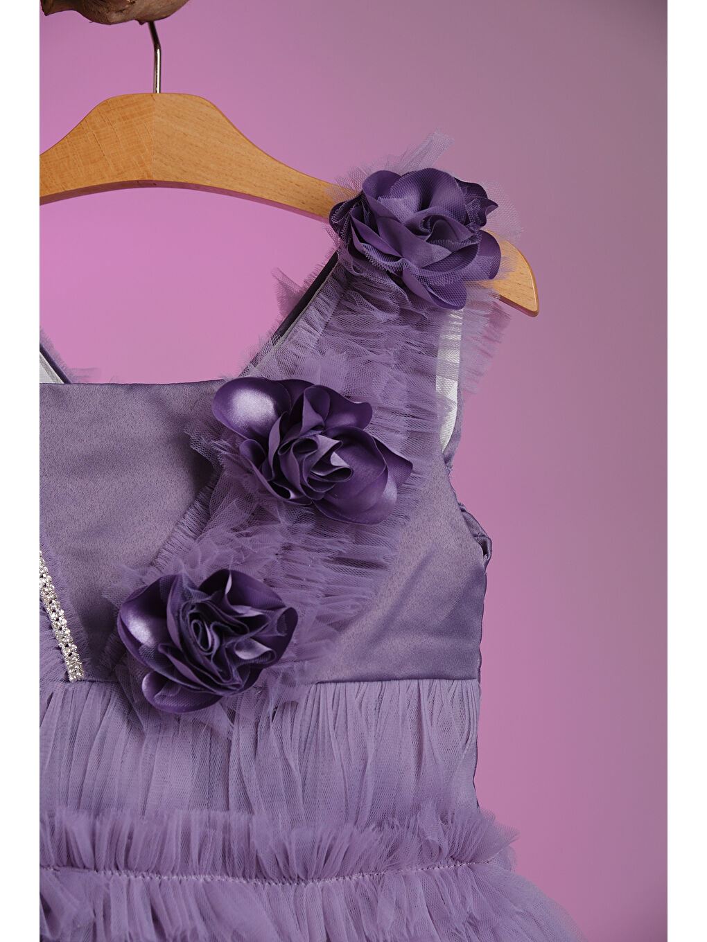 Mor Gül Detaylı Kız Çocuk Abiye ABY.30003-1