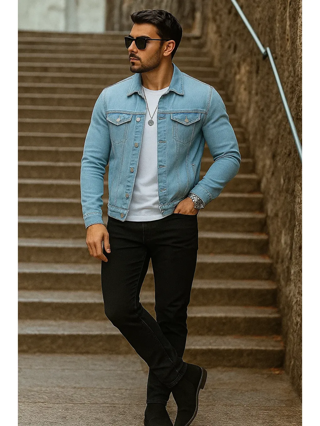 Erkek Mevsimlik Basic Günlük Trend B.Mavi Jean Ceket-3