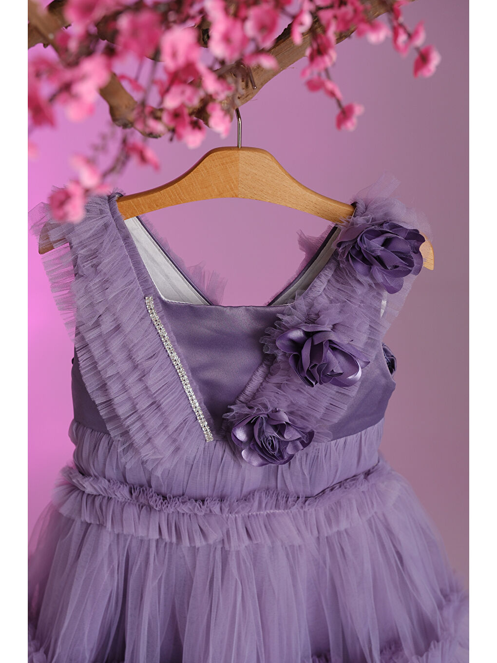 Mor Gül Detaylı Kız Çocuk Abiye ABY.30003-2