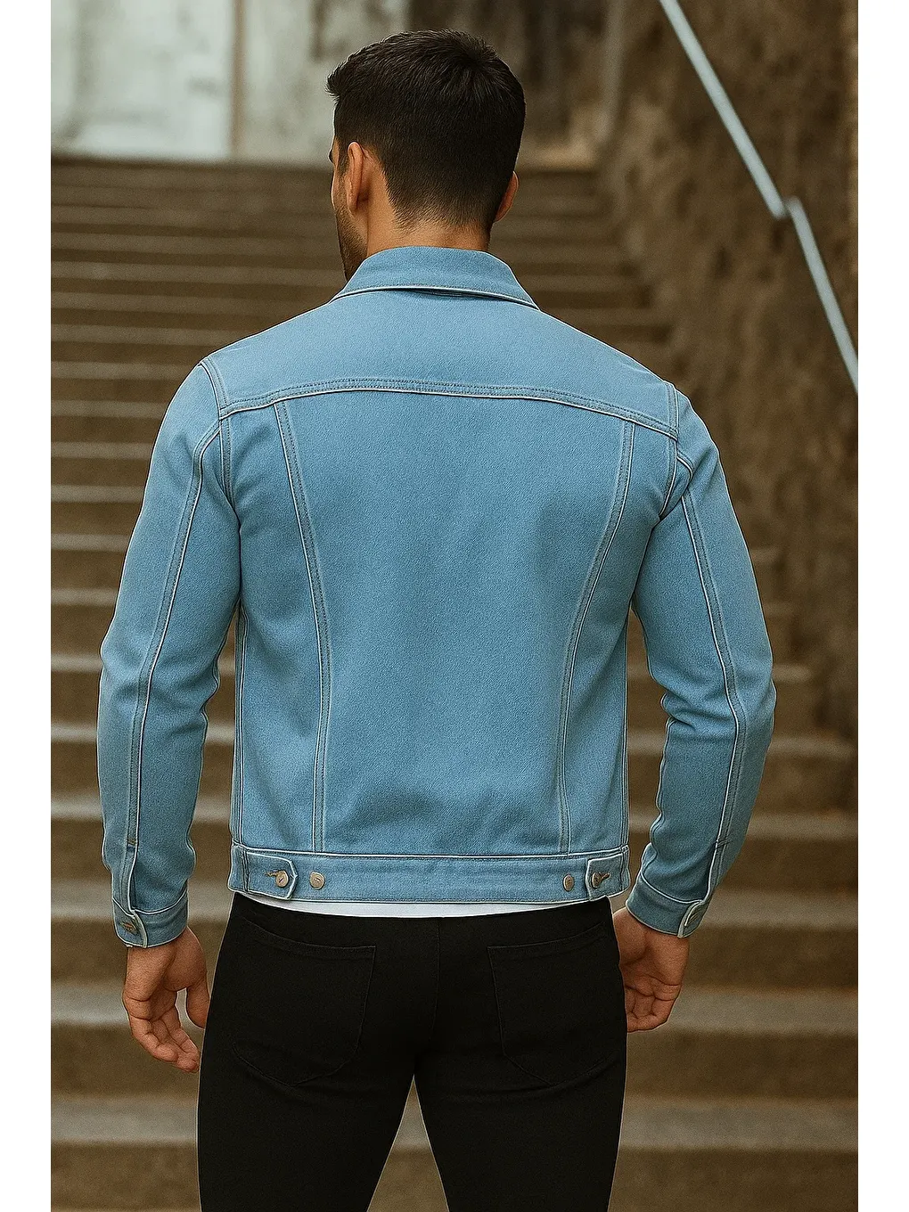 Erkek Mevsimlik Basic Günlük Trend B.Mavi Jean Ceket-4