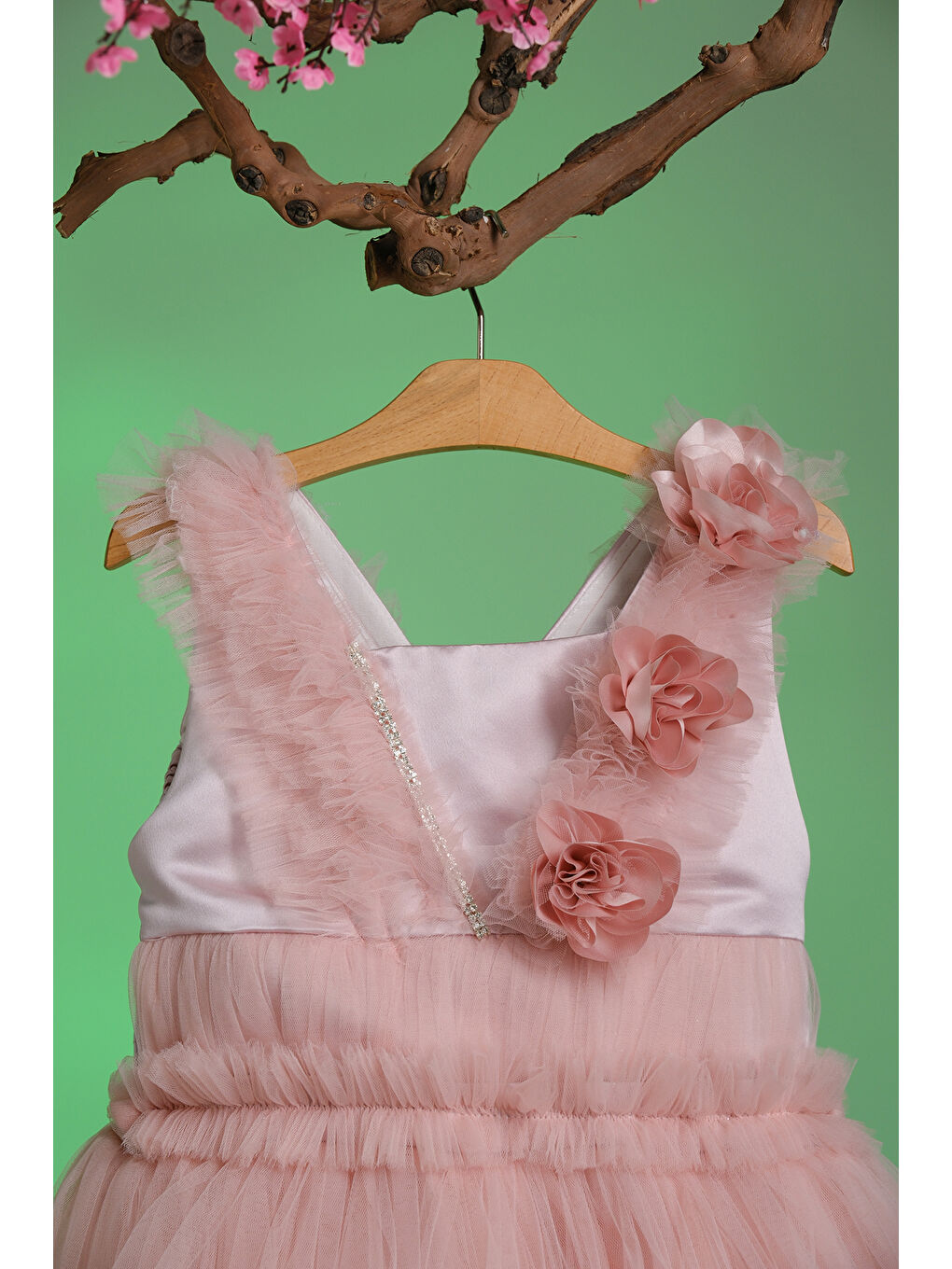 Pembe Gül Detaylı Kız Çocuk Abiye ABY.30003-1