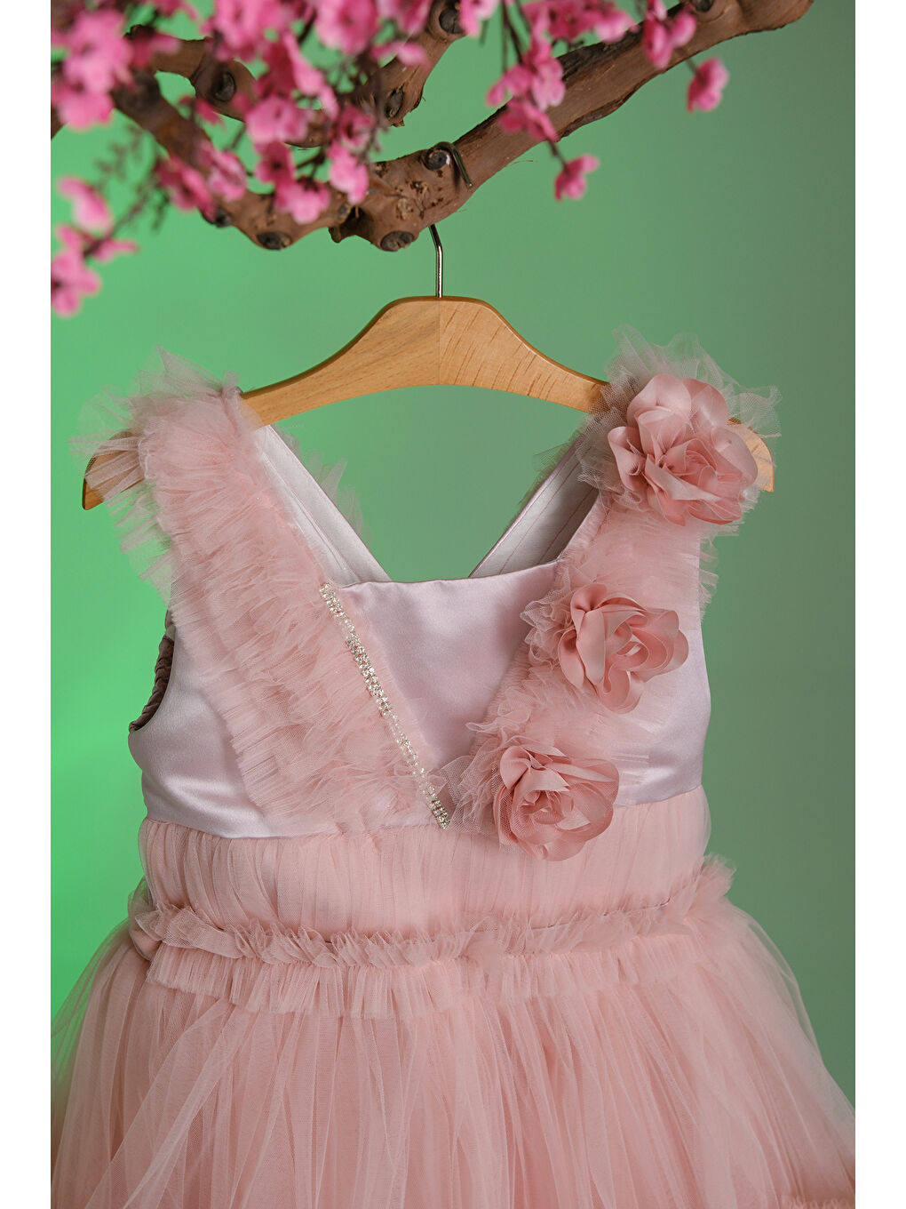 Pembe Gül Detaylı Kız Çocuk Abiye ABY.30003-2