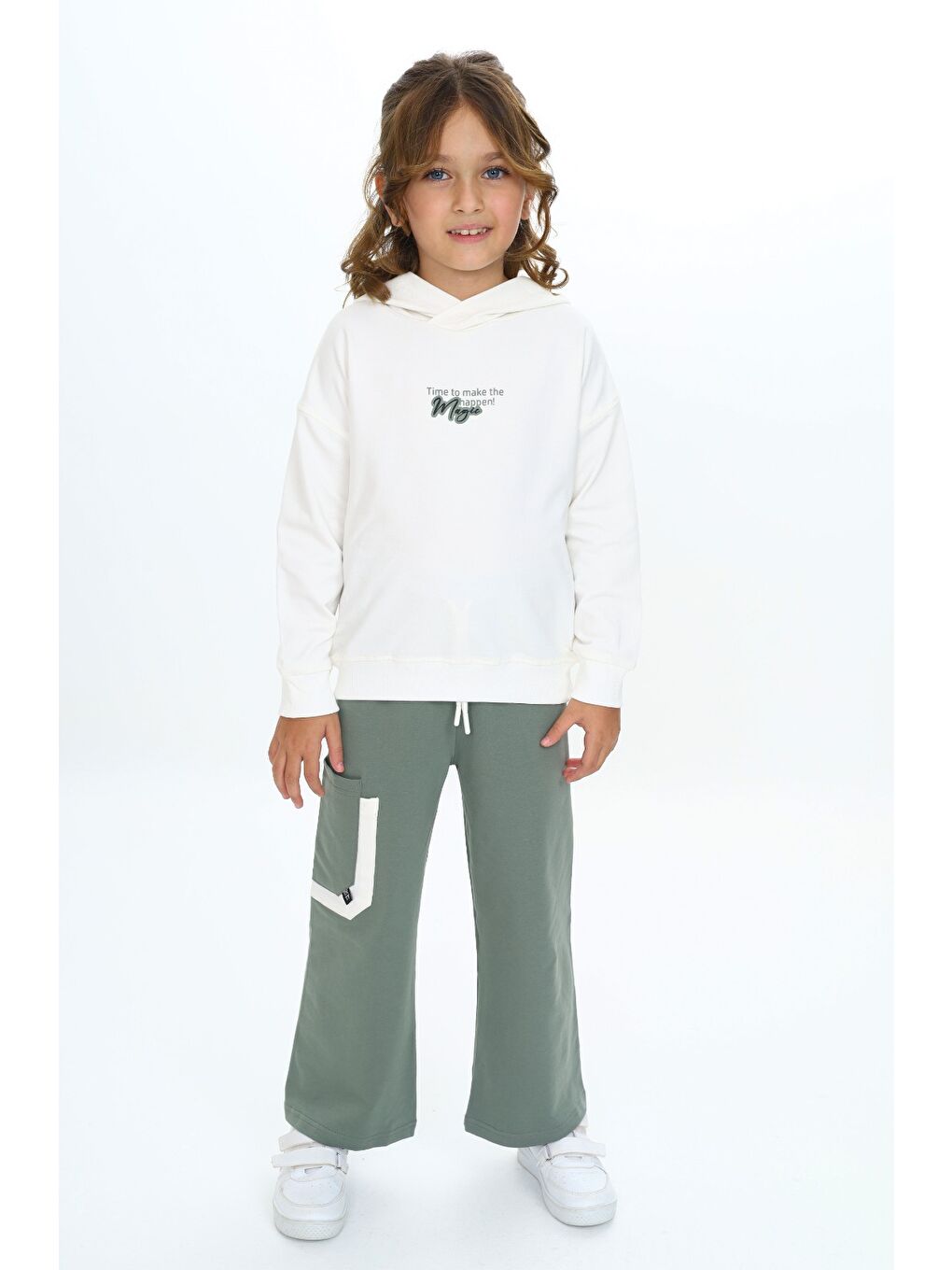 Ekru Kız Çocuk Kapüşonlu Eşofman Takım