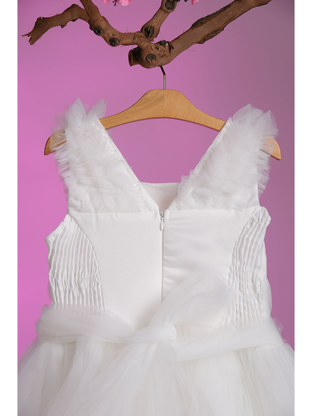 Beyaz Gül Detaylı Kız Çocuk Abiye ABY.30003-3