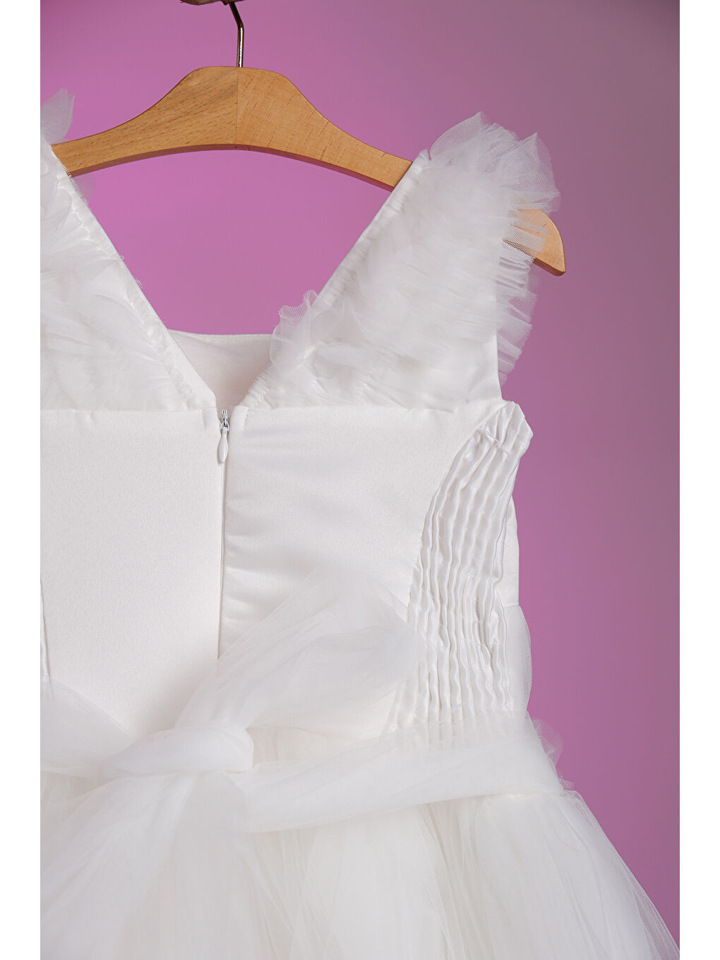 Beyaz Gül Detaylı Kız Çocuk Abiye ABY.30003-4