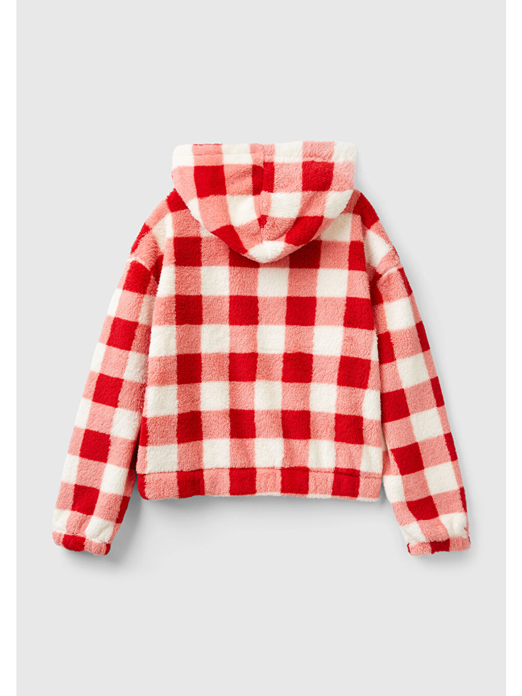 Kadın Kırmızı Düşük Omuzlu Dama Desenli Crop Sweatshirt-3