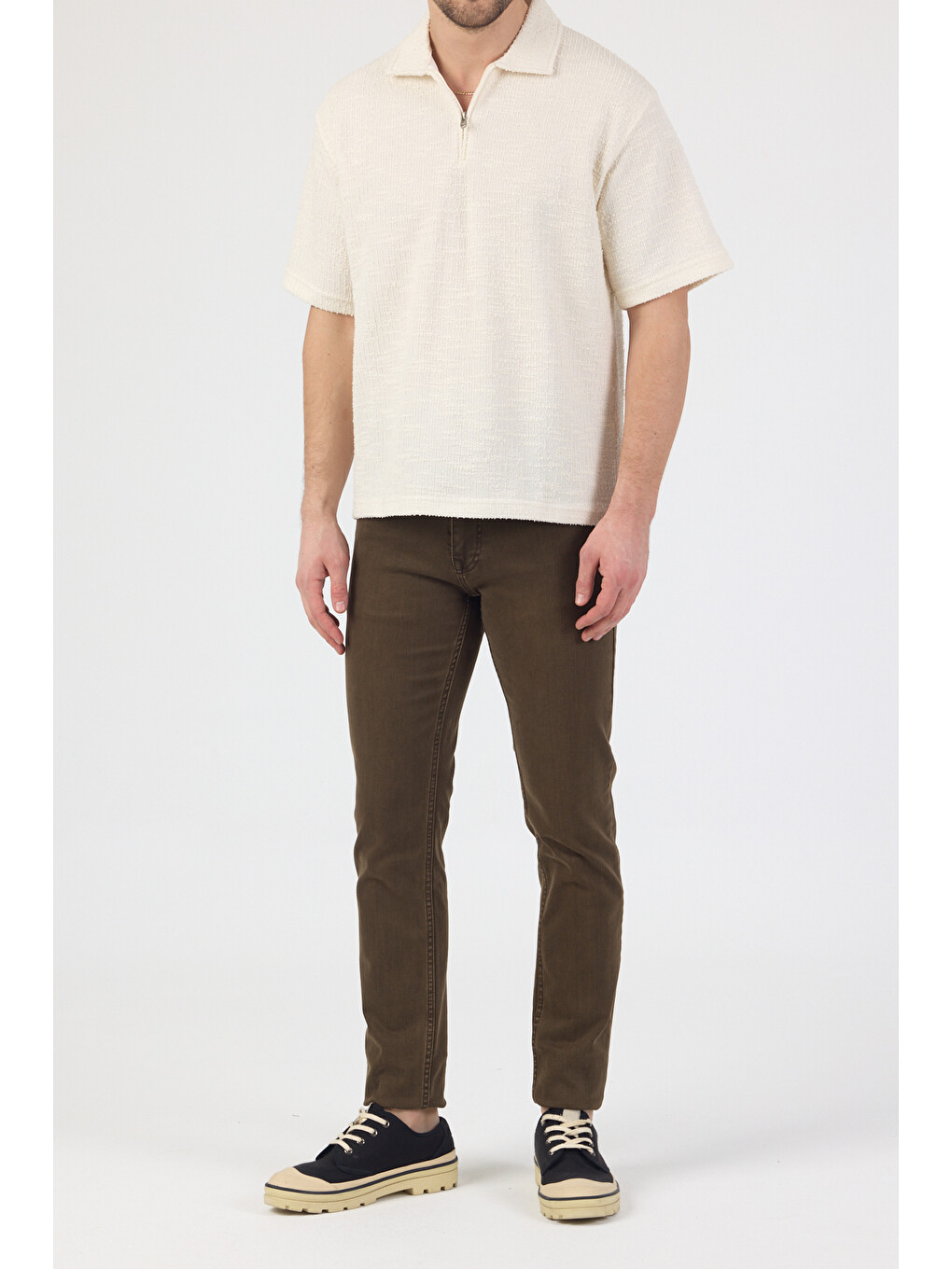 Erkek Teknik Kumaş Polo Yaka Tshirt Ekru-6