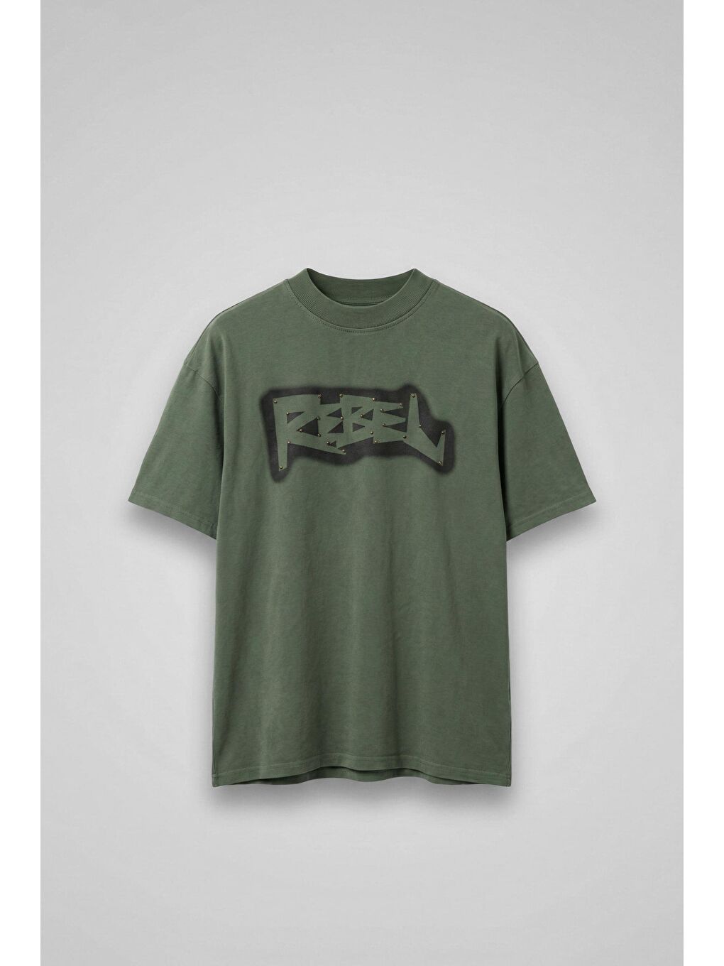 Erkek Baskılı Yıkamalı Premium Oversize T-Shirt Haki