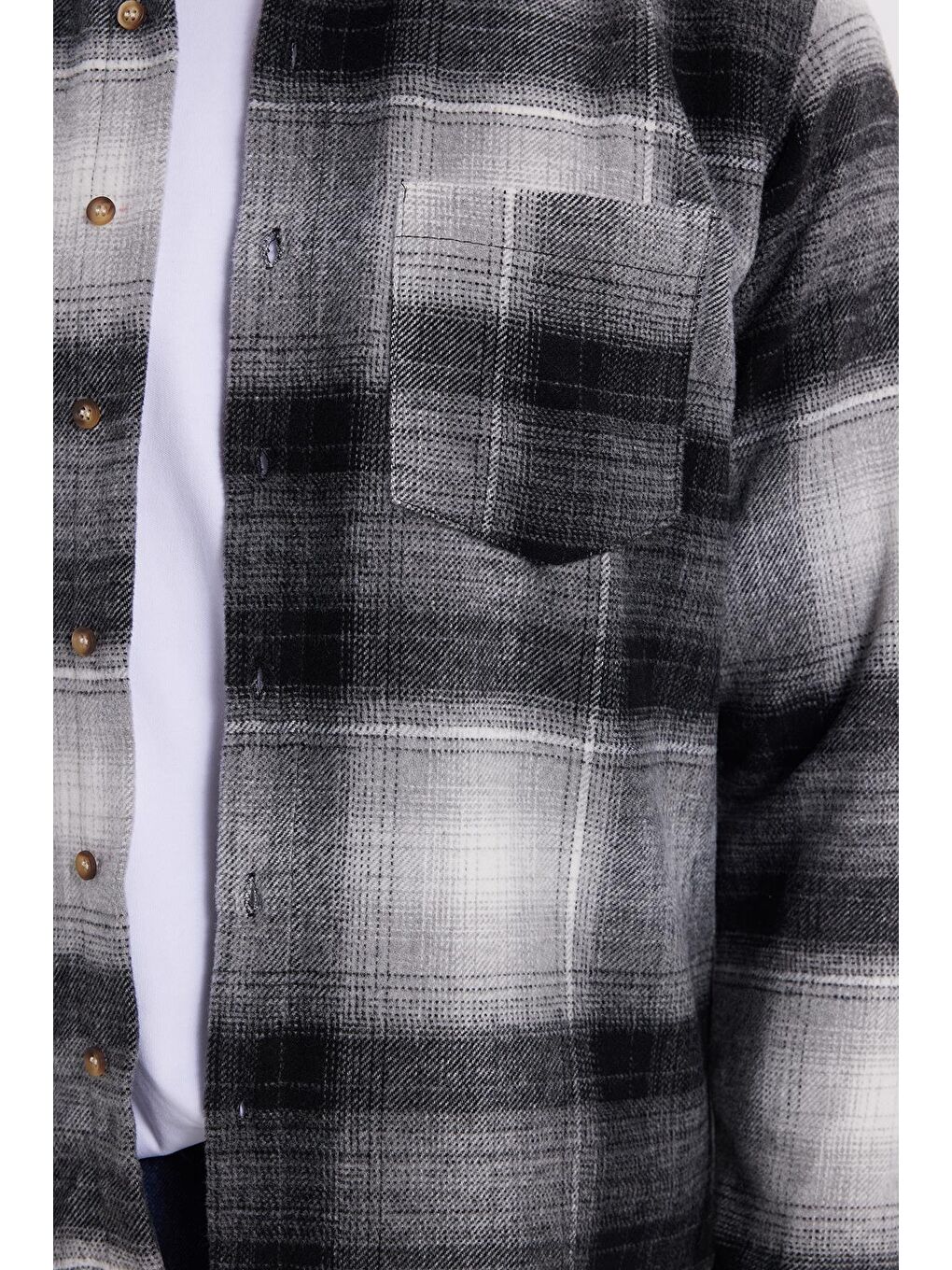 Gri Erkek Regular Fit Rahat Kesim Kışlık Kareli Oduncu Gömlek-2