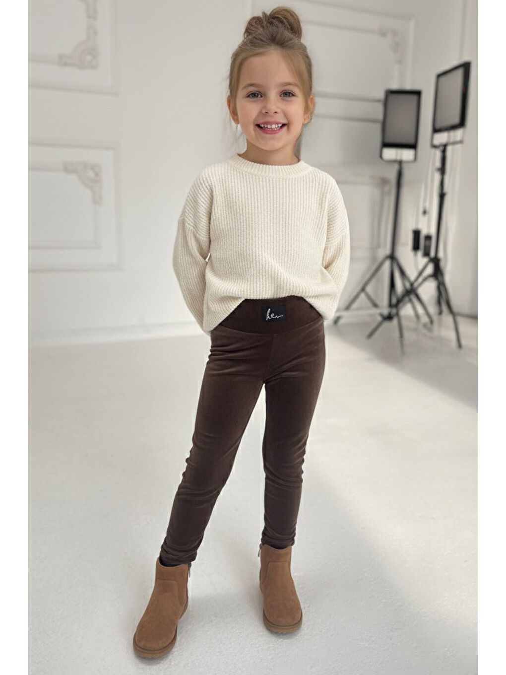 Kahverengi Kız Çocuk Kahve Armalı Raporlu Tayt - 27962-KAHVE