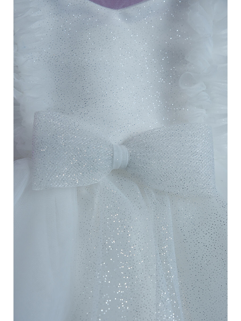 Beyaz Beli Fiyonk Detaylı Simli Kız Çocuk Abiye ABY.4006-1