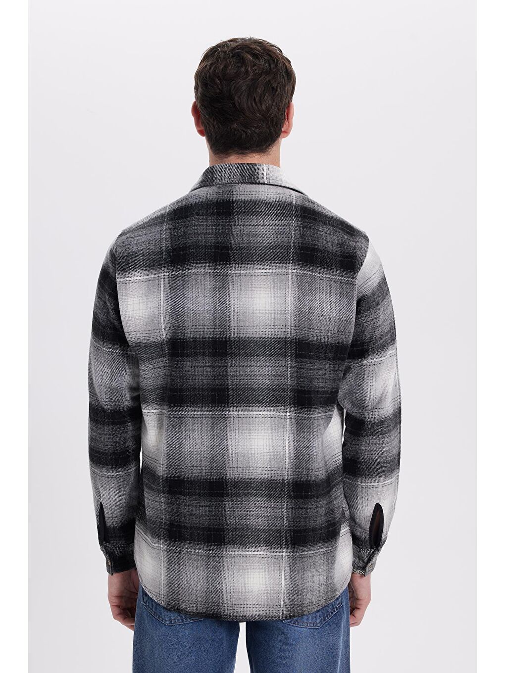 Gri Erkek Regular Fit Rahat Kesim Kışlık Kareli Oduncu Gömlek-6