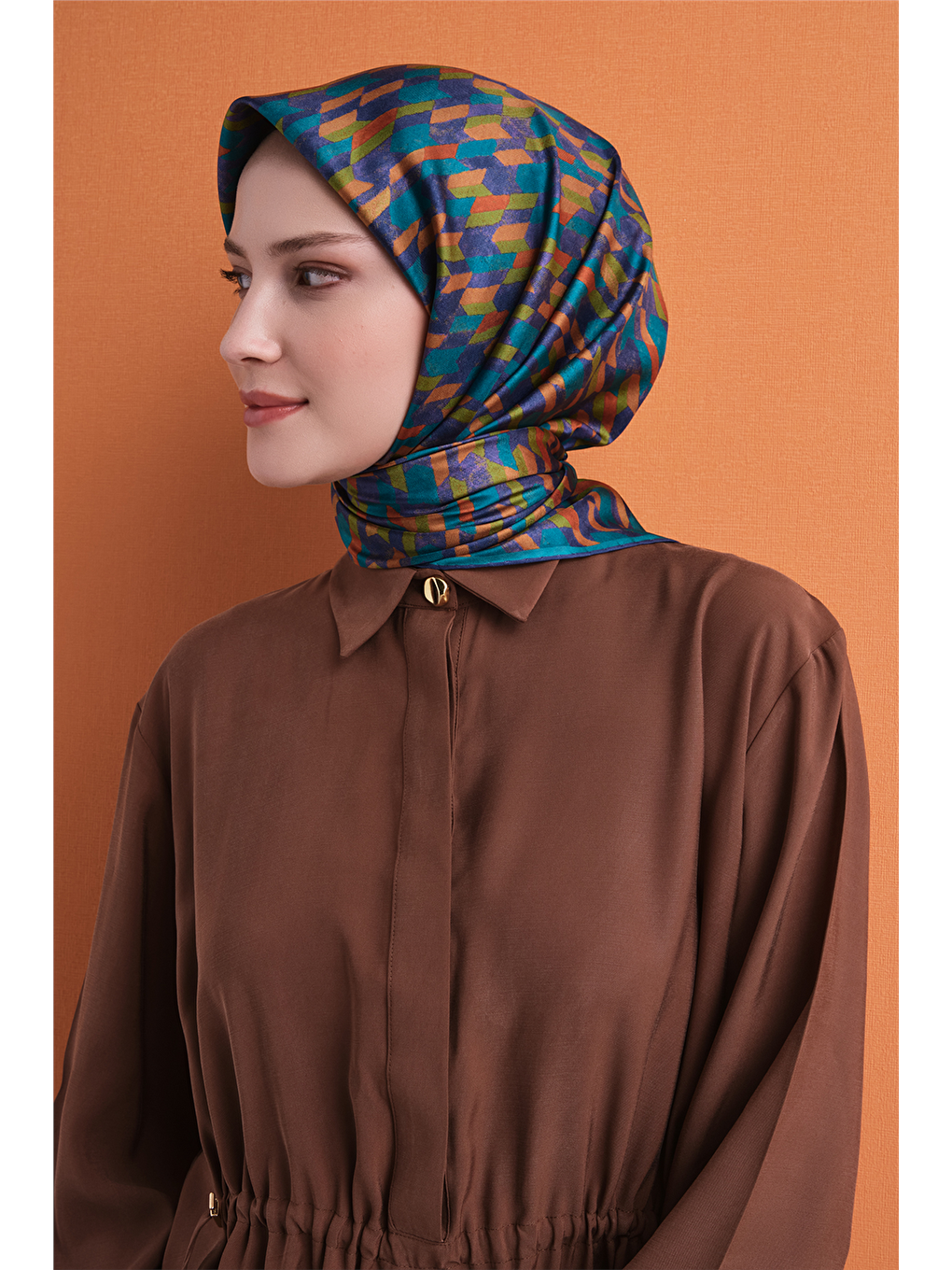 Petrol Saf İpek Twill Eşarp 9623d 57-2