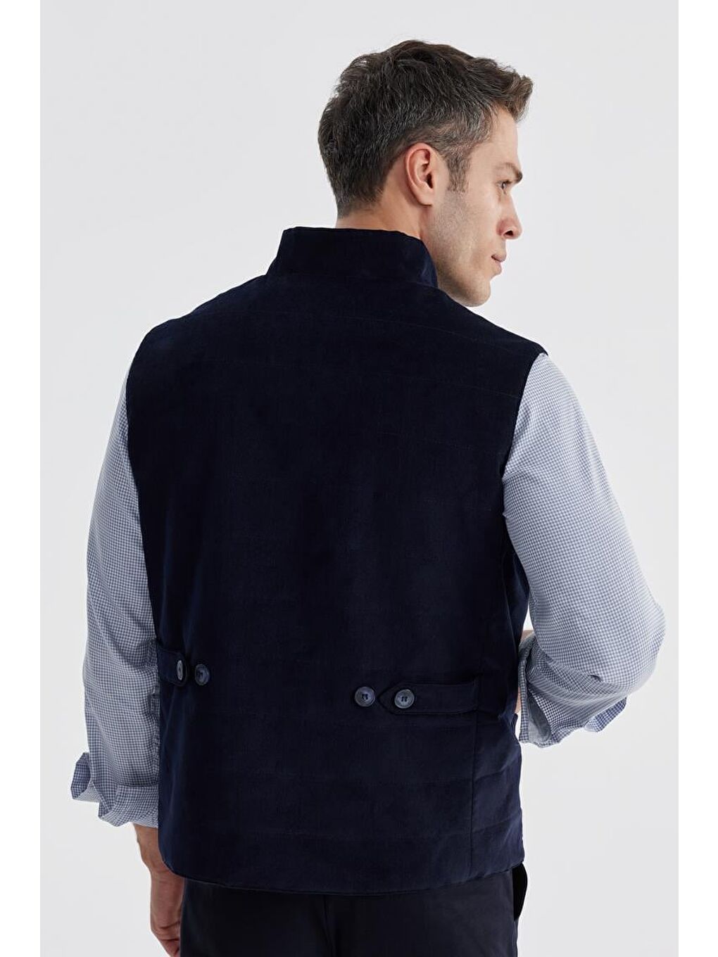 Lacivert Hakim Yaka Çift Taraflı Slim Fit Yelek-3