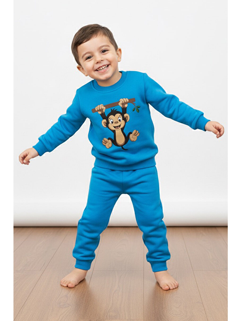 Erkek Çocuk Mavi Baskılı Üç İplik Şardonlu Takım - 27965-MAVI