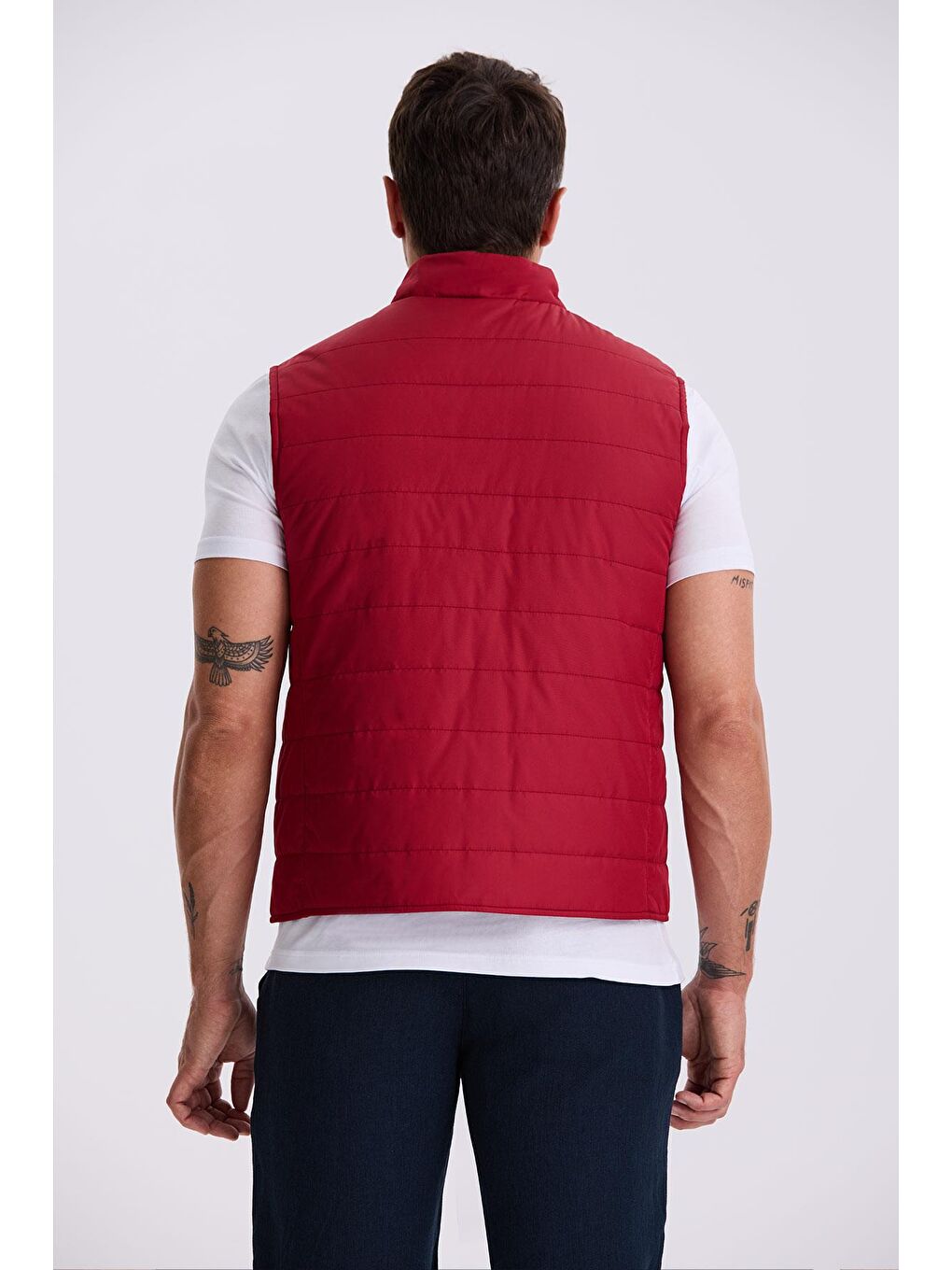 Kırmızı Hakim Yaka Elyaflı Slim Fit Yelek-3