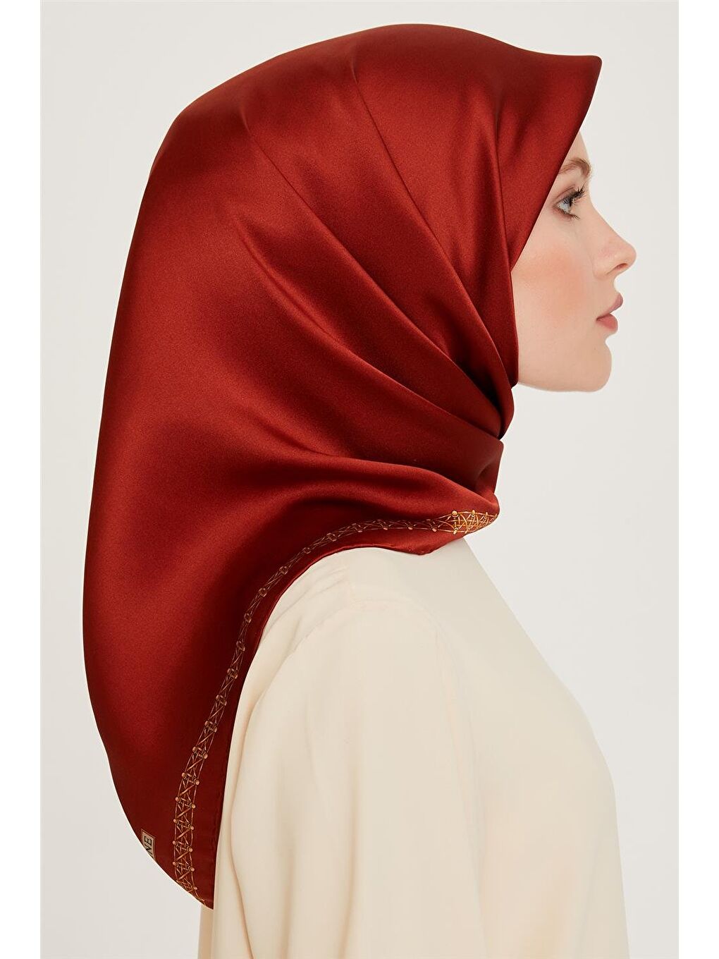 Kahverengi Klasik Desenli Twill Saf İpek Eşarp 9260D 83-1