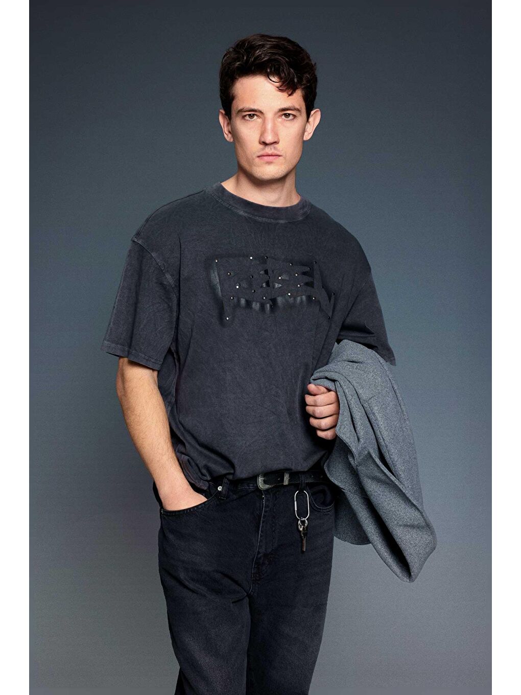 Erkek Baskılı Yıkamalı Premium Oversize T-Shirt Siyah-2