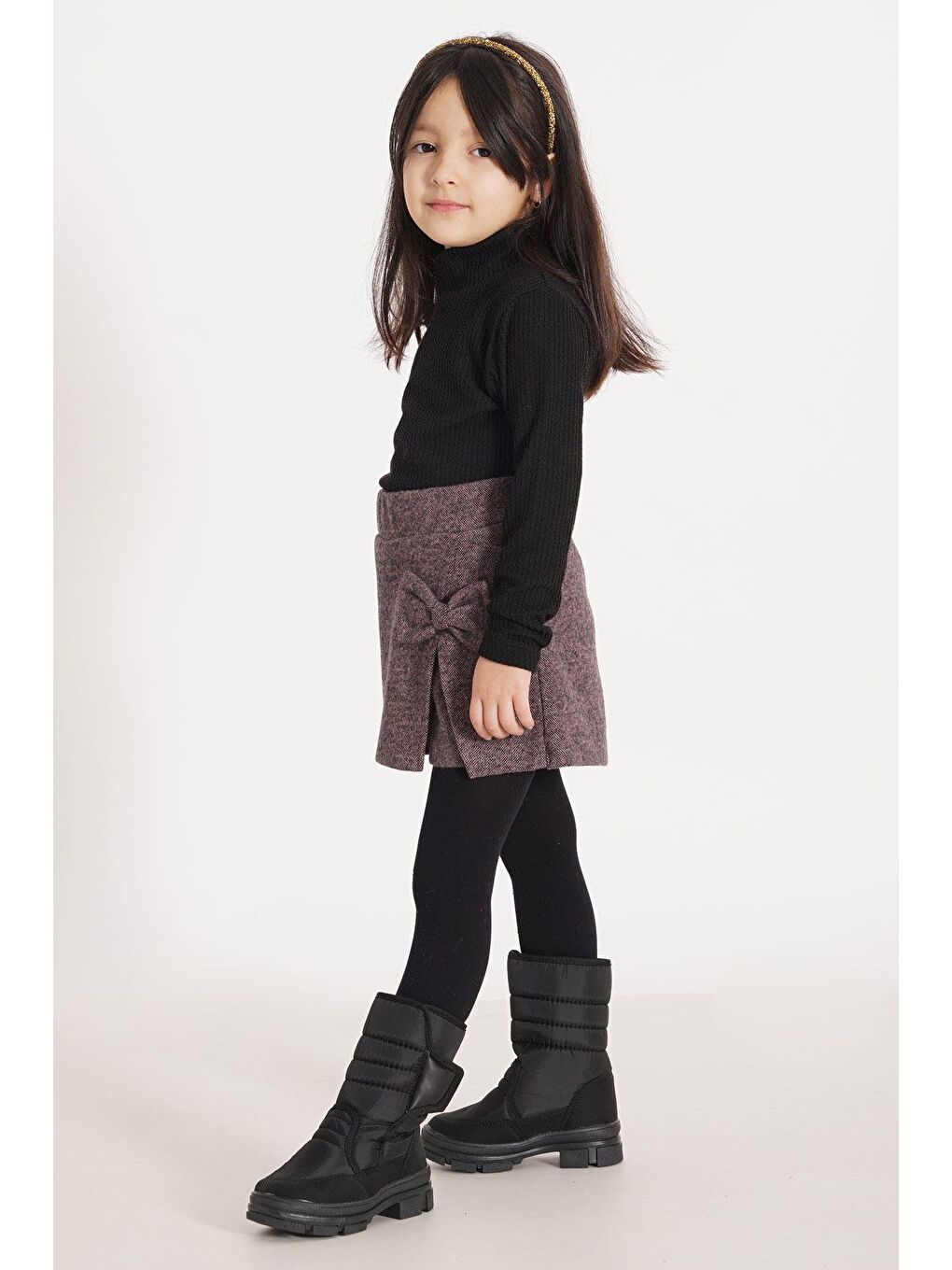 Fiyonk Detaylı Pembe Renk Kız Çocuk Etekli Takım-1